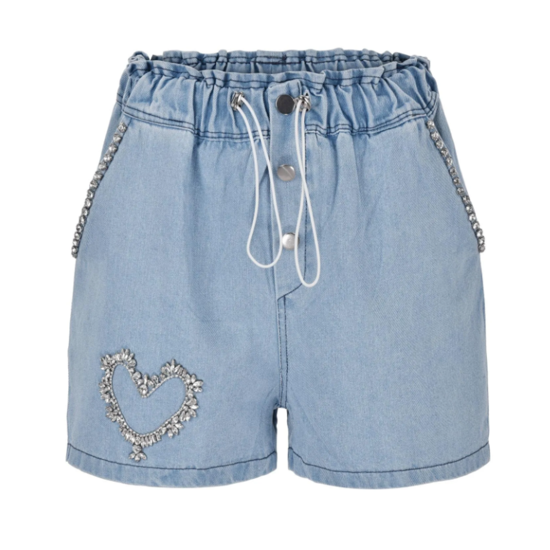 Kirstine - Heart-shaped shorts with crystals