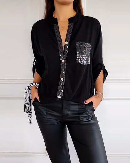 Casual top with sequin inserts and buttons