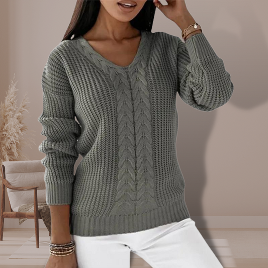 ELLAH | CABLE KNIT SWEATER WITH V-NECKLINE