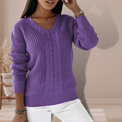 ELLAH | CABLE KNIT SWEATER WITH V-NECKLINE