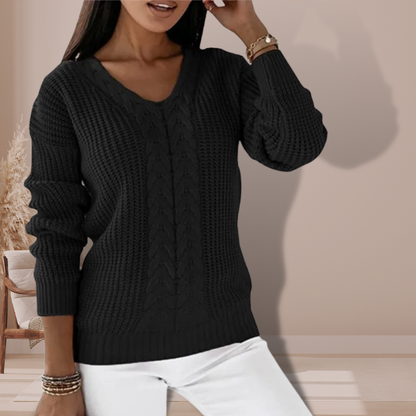 ELLAH | CABLE KNIT SWEATER WITH V-NECKLINE