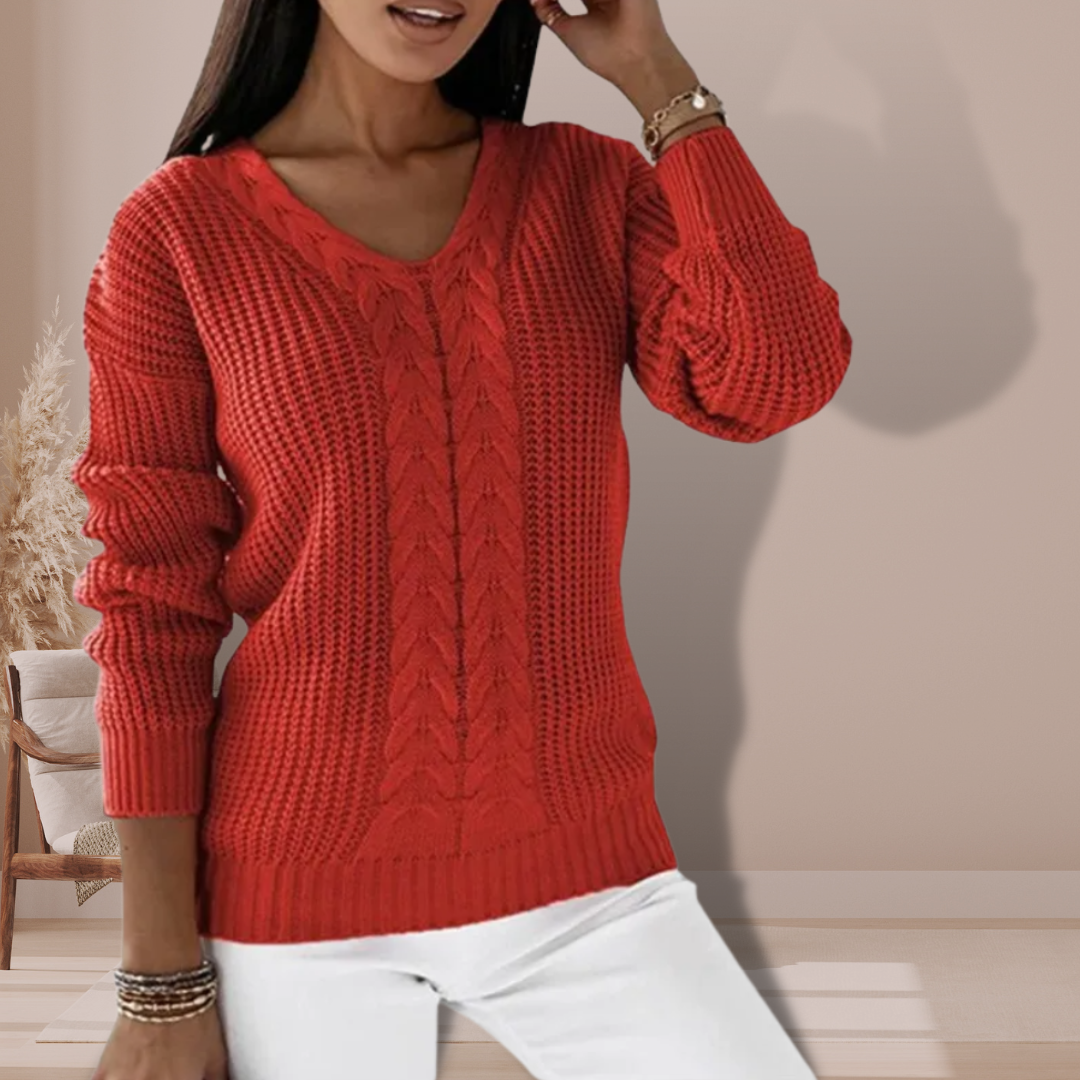 ELLAH | CABLE KNIT SWEATER WITH V-NECKLINE