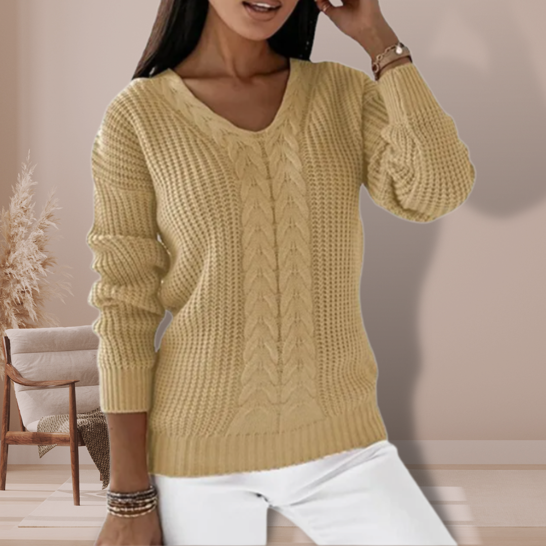 ELLAH | CABLE KNIT SWEATER WITH V-NECKLINE