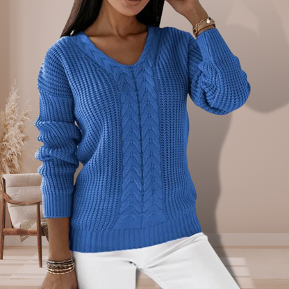 ELLAH | CABLE KNIT SWEATER WITH V-NECKLINE